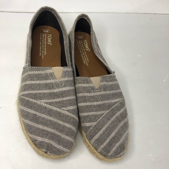 Toms Alpargata grey and white strip Canvas Size 8 - Picture 4 of 14